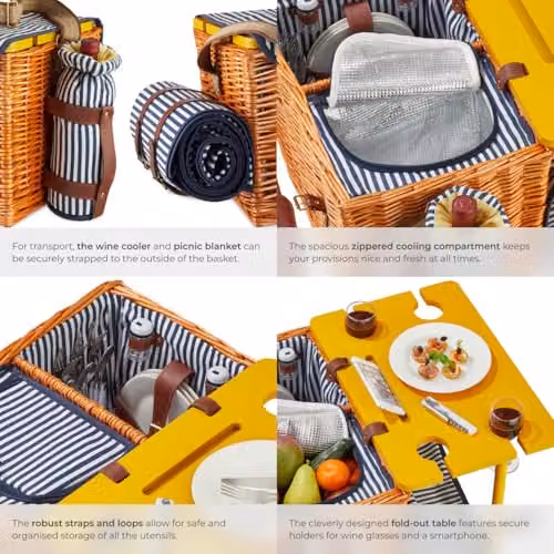tectake Rügen Picnic Basket in Brown with 24-Piece Dinnerware Set and Cooler Compartment – 5