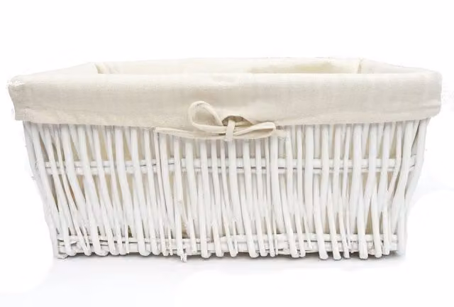 Topfurnishing Large Wicker Storage Basket with Lining, White, Width: 22 cm