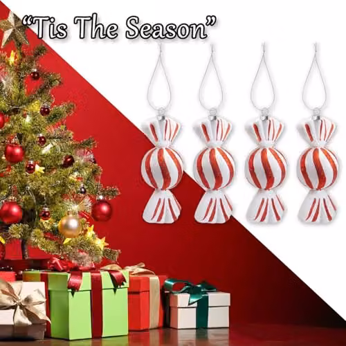 VFM e-Store Christmas Candy Hanging Decoration, Red and White Striped Pendant, Pack of 4, W/H: 17 x 24 cm – 5