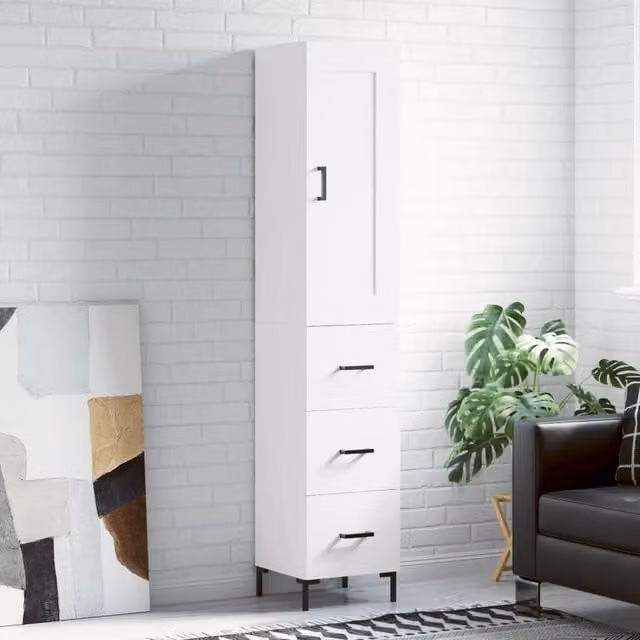 Berkfield Home White Modern Highboard, H 180 x W 34.5 x D 34 cm – 1