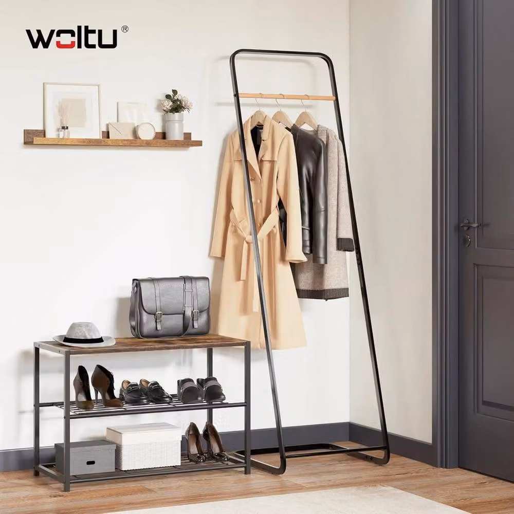 NESTLUNE Black Lacquered Metal Hanging Clothes Rail Rack – 3