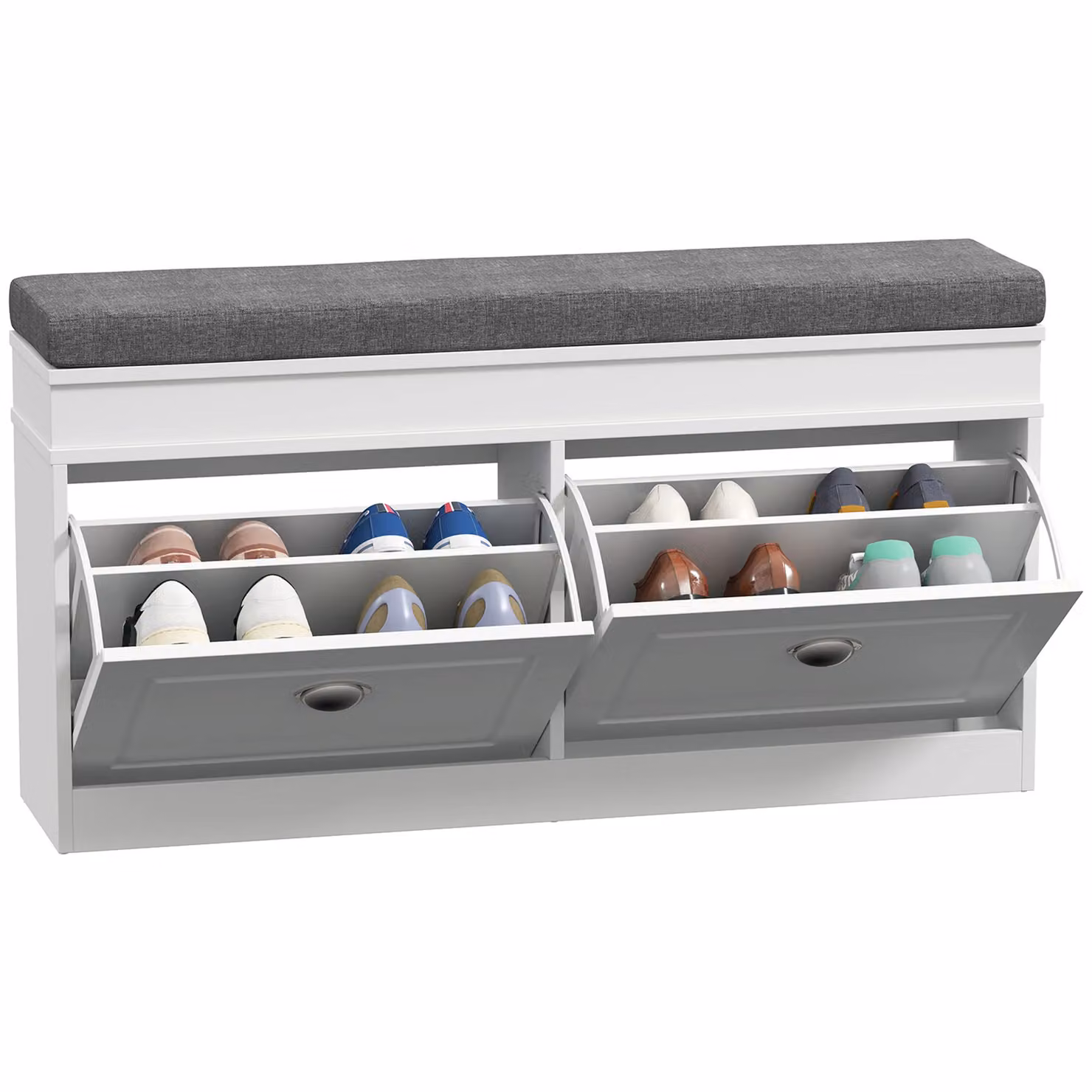 HOMCOM Shoe Storage Bench with Fabric Seat Cushion and 2 Drawers in White – 2