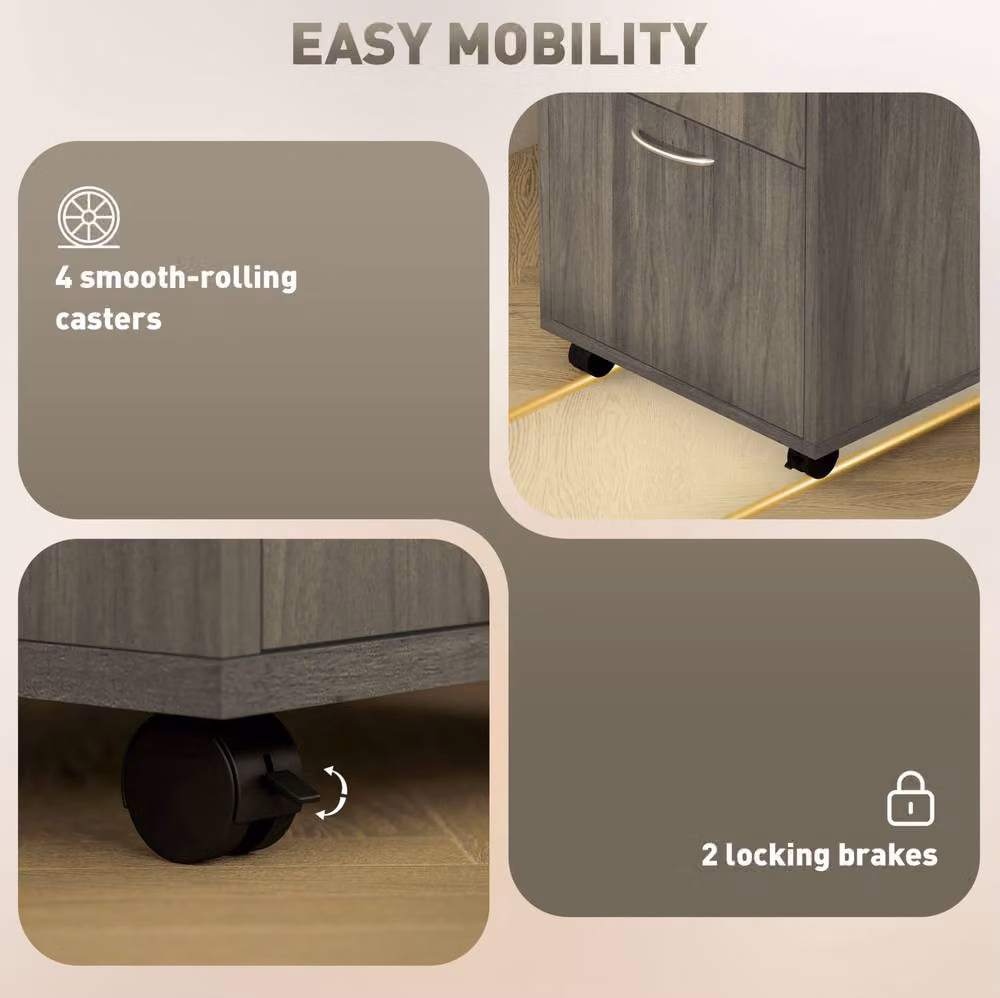 STILVORA Grey Filing Cabinet with Drawer and Shelf on Castors – 6