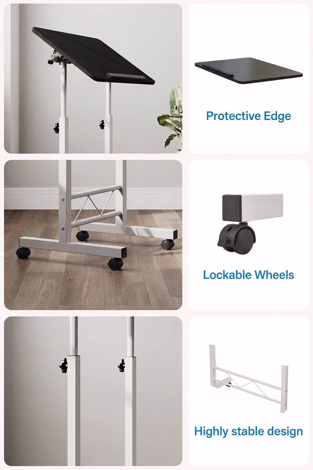 Living and Home Height Adjustable Tiltable Mobile Laptop Desk in Black – 2