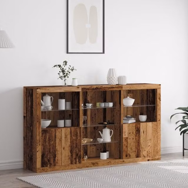 Berkfield Home Rustic Brown Engineered Wood Sideboard with Integrated LED Lights, W: 181.5 cm, D: 37 cm, H: 100 cm – 1