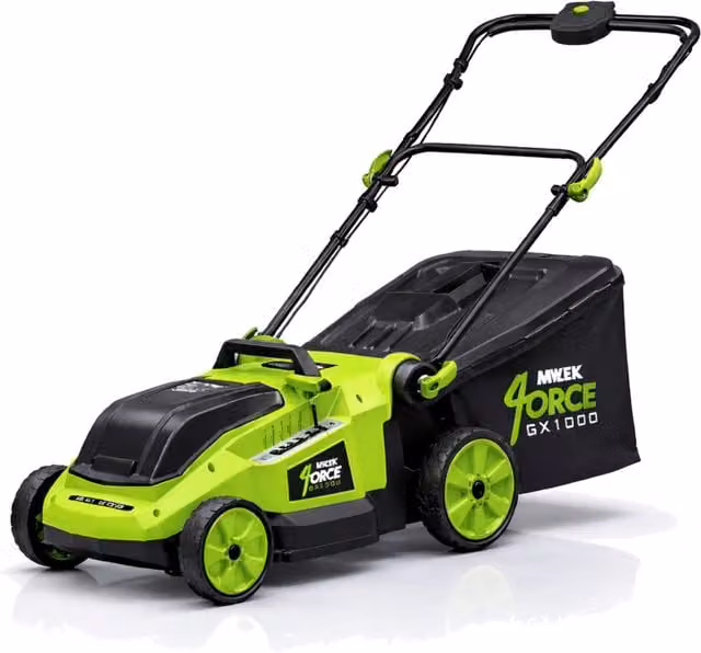MYLEK Cordless Brushless 40V Lawnmower with Mulching Kit and Collection Bag, Green