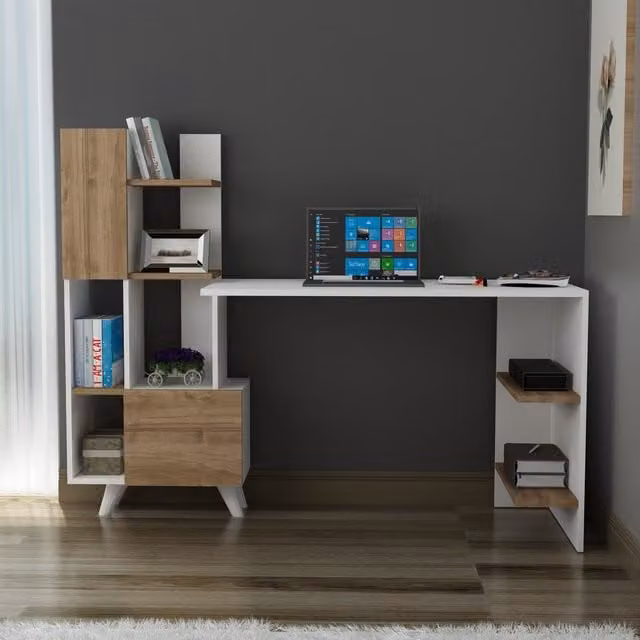 Destina Home LTD Nicole Computer Desk with Cabinet and Shelves in White