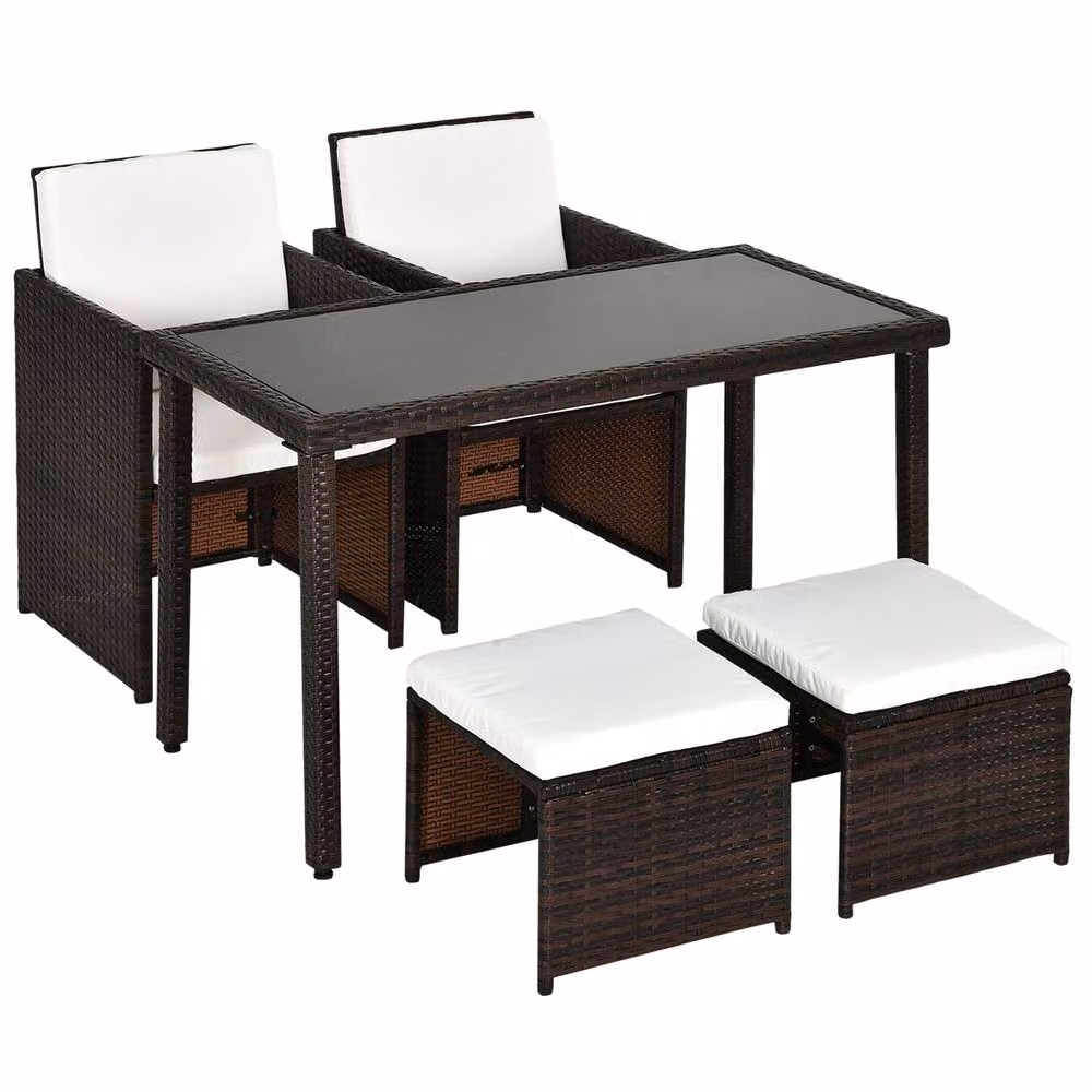 STILVORA Modern Space Saving Dining Set with Brown Steel Frame – 6