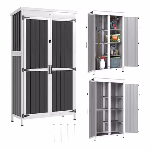 Outsunny Outdoor Storage Cabinet with Double Doors and Shelving, White and Black, W/D/H: 94 x 43 x 166 cm – 1