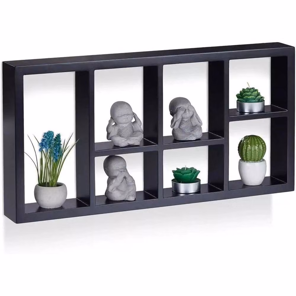 PAWNORA 7-Compartment Wall Mounted Floating Shelves in Matt Black – 2