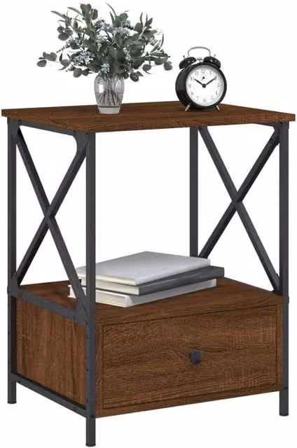 Berkfield Home Durable Bedside Table in Brown Oak, W/D/H: 50 x 41 x 65 cm
