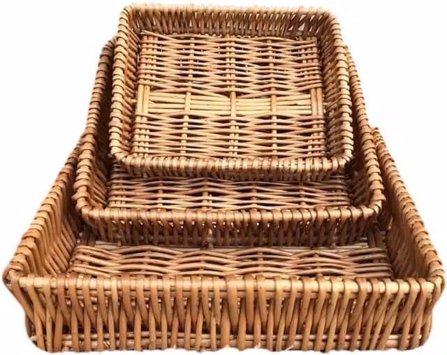 Red Hamper Set of 3 Rectangular Wicker Shallow Trays in Brown, Width: 30 cm