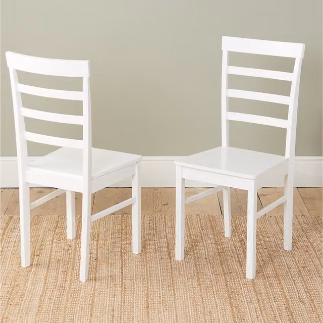 Birlea Upton Pair of Classic Oak Ladder Back Dining Chairs in White