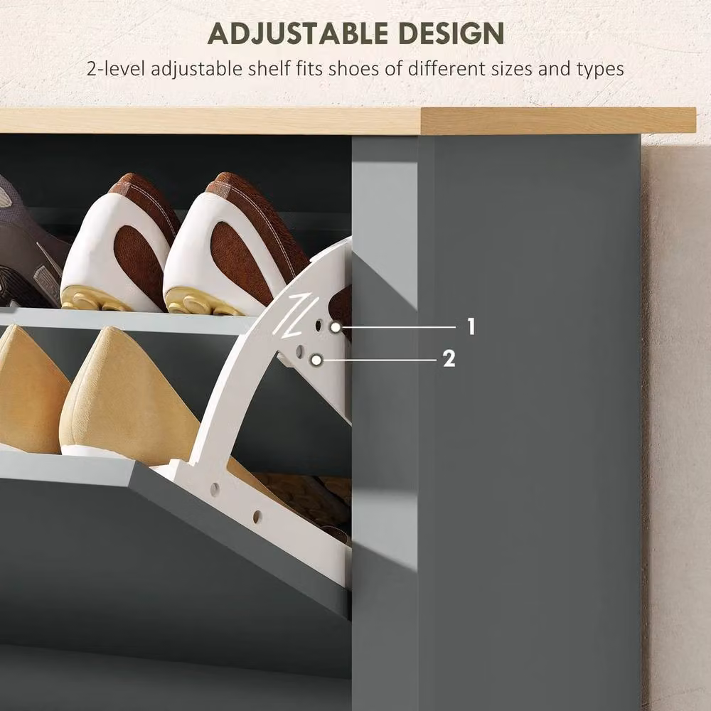 NESTLUNE Grey 12-Shoe Storage Cabinet with 4 Shelves and 2 Drawers, W: 100 cm, D: 15 cm, H: 100 cm – 5