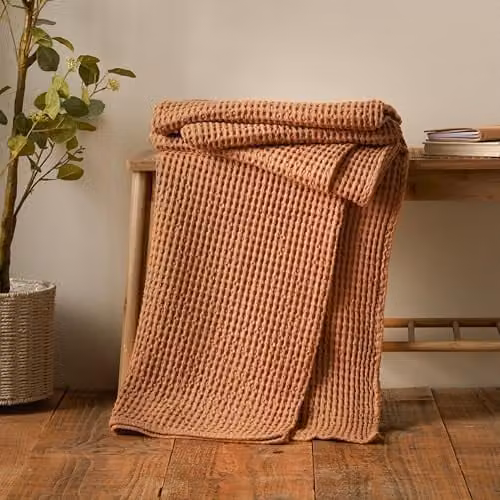 Pineapple Elephant Jaipur Chunky Waffle Cotton Blanket Throw in Terracotta, W: 150 cm, D: 200 cm – 1