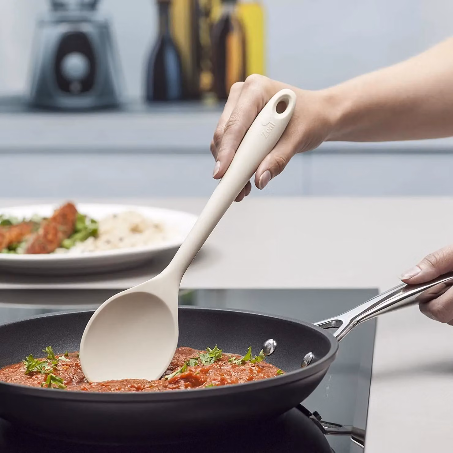 Zeal Silicone Non-Stick Cooking Spoon in Beige, 28 cm – 3