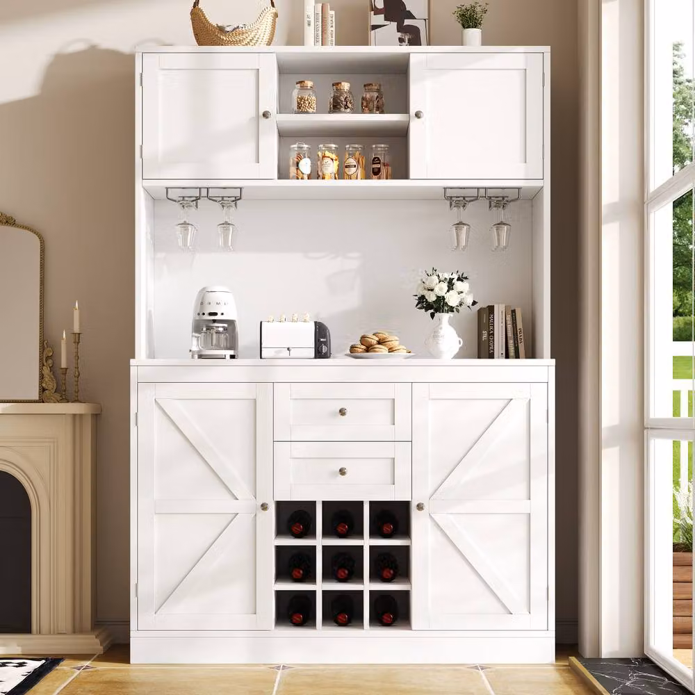 Matteo Tall Kitchen Sideboard in White with Wine Rack, Bottle Holder and Glass Holder – 2