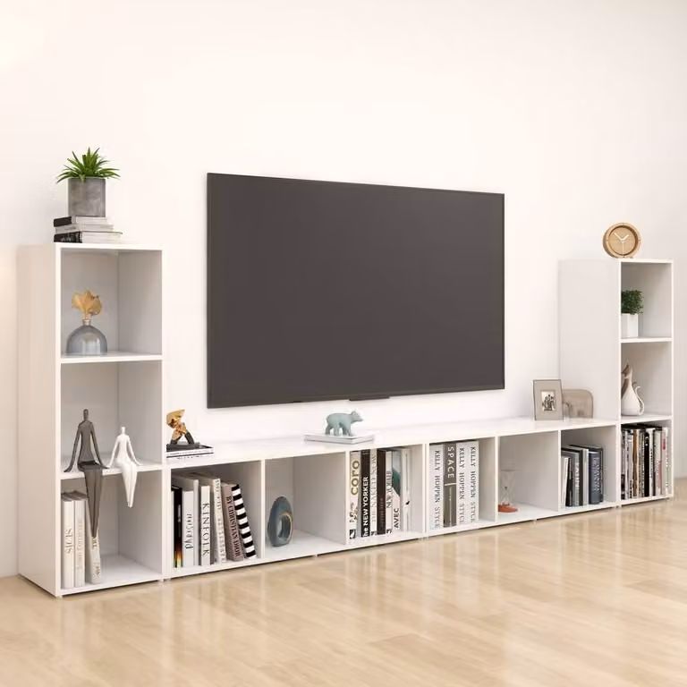 Berkfield Home White TV Cabinets, Set of 4, W/D/H: 107 x 35 x 37 cm