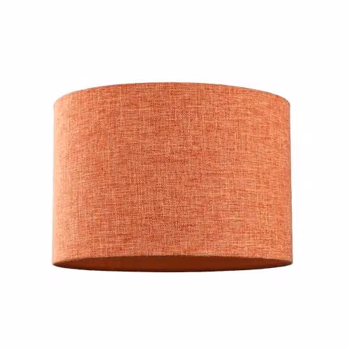 Happy Homewares Rustic Orange and White Linen Fabric Drum Lampshade, Diameter: 30 cm