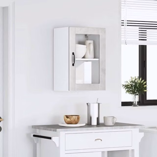Berkfield Home Porto Wall Mounted Kitchen Cabinet with Glass Doors in Concrete Grey, W/D/H: 60 x 31 x 40 cm
