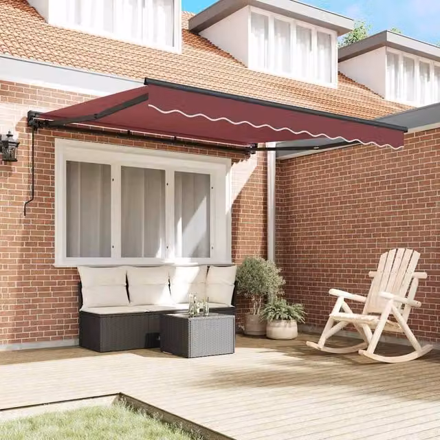 Berkfield Home Manual Retractable Folding Arm Awning in Red Polyester, W: 300 cm, D: 250 cm, H: 245 cm – 1