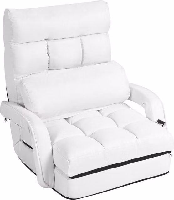 Gymax Adjustable Folding Sofa Floor Gaming Chair with Armrests and Headrest in White
