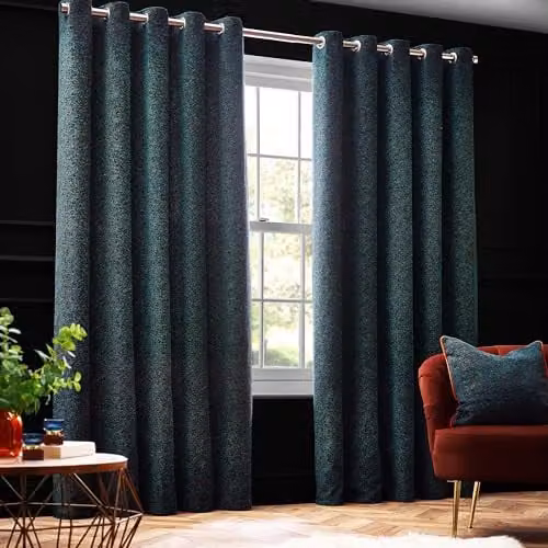 Paoletti Galaxy Emerald Green Chenille Eyelet Curtain Pair, W: 168 cm, H: 229 cm – 1