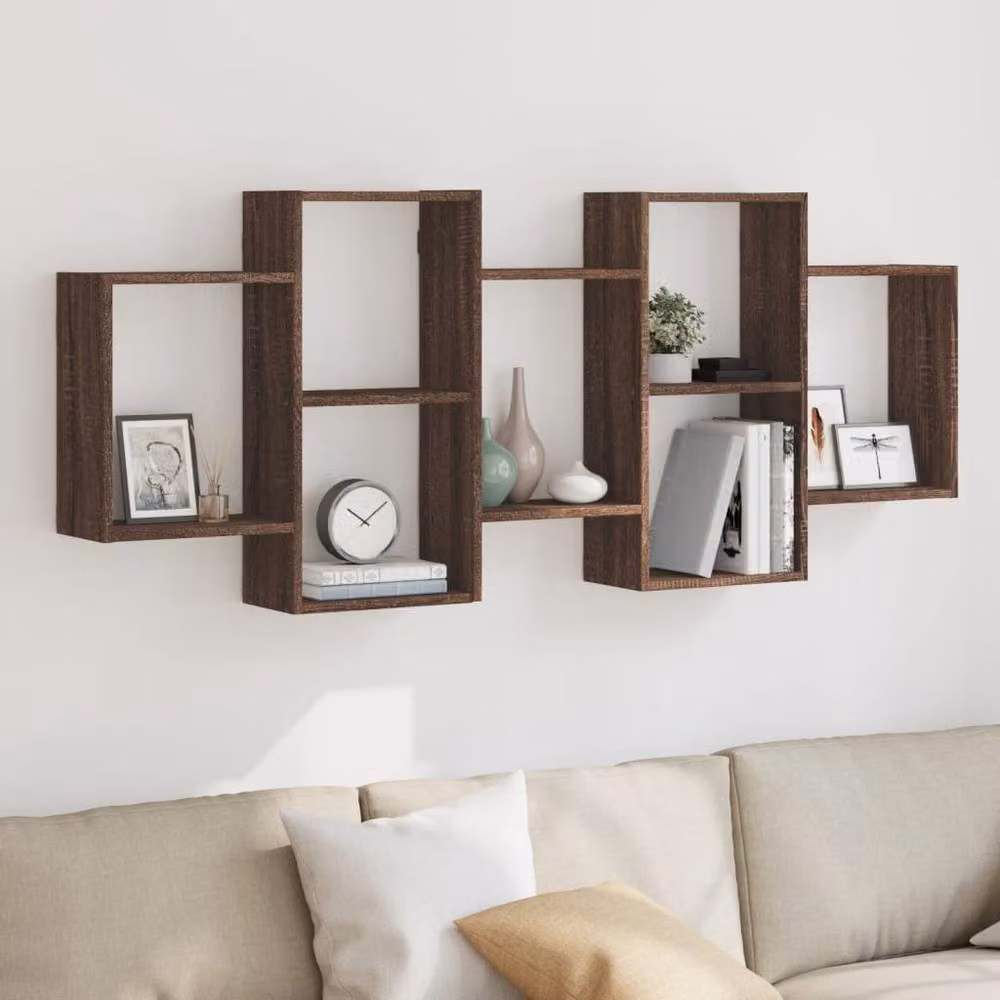 Berkfield Home Wall Mounted Shelf in Brown Oak, W/D/H: 159 x 18 x 65 cm – 2