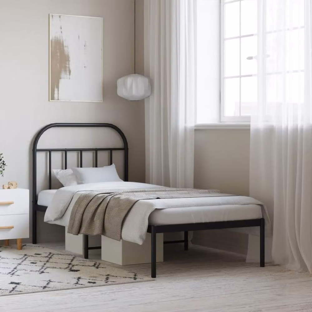 Berkfield Home Metal Bed Frame with Headboard in Black, W/D/H: 90 x 190 cm – 2