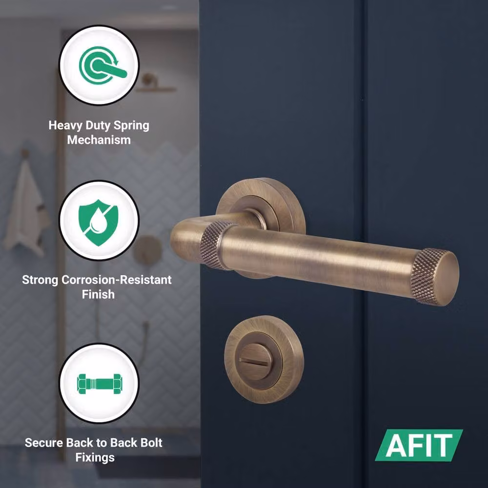 AFIT Antique Brass Bathroom Door Handle Set with WC Lock and Hinges in Bronze – 2