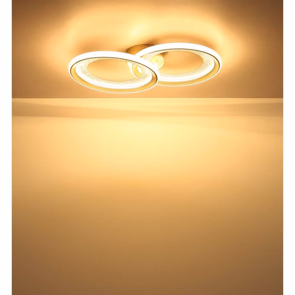 Netlighting Glitra Twin Ring Semi Flush Ceiling Light in Beige and Silver with Warm White LED 3000K – 2