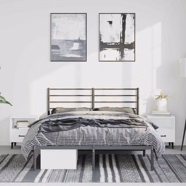 Berkfield Home Metal Bed Frame with Headboard in Black, W/D/H: 135 x 190 x 90 cm