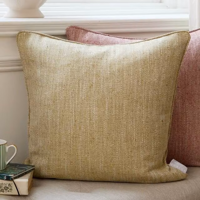 Voyage Maison Jedburgh Feather Filled Square Cushion in Yellow and Green, W/D/H: 50 x 50 x 50 cm