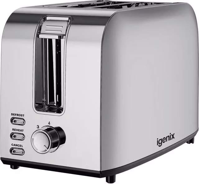 Igenix 2 Slice Stainless Steel Toaster with 750W Power in Silver