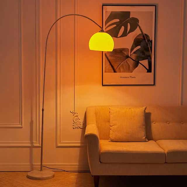 Livingandhome Rotatable Arc Floor Lamp with Marble Base in Orange