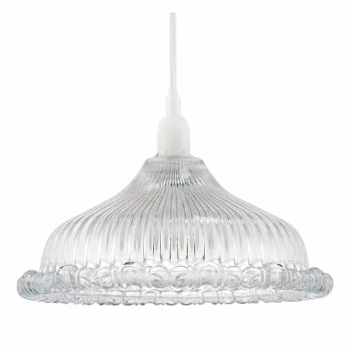 Happy Homewares Modern Ribbed Glass Cylinder Pendant Lighting Shade in Transparent, W: 12 cm, H: 25 cm