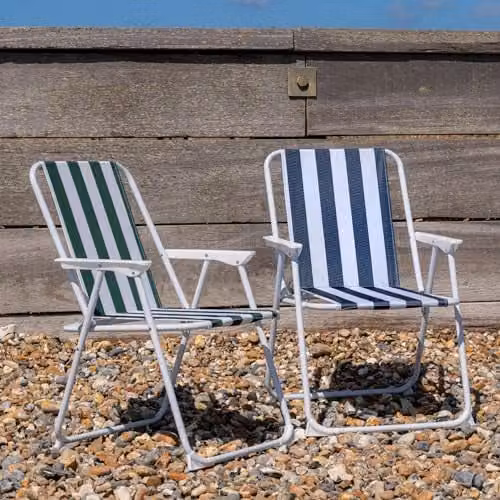 Harbour Housewares Folding Metal Beach Deck Chairs in Blue and Green Stripe, Pack of 2 – 1