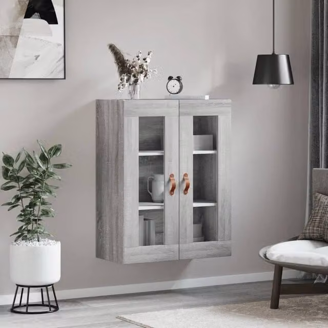 Berkfield Home Wall Mounted Cabinet in Grey with Glass Doors, W/D/H: 69.5 x 34 x 90 cm – 1