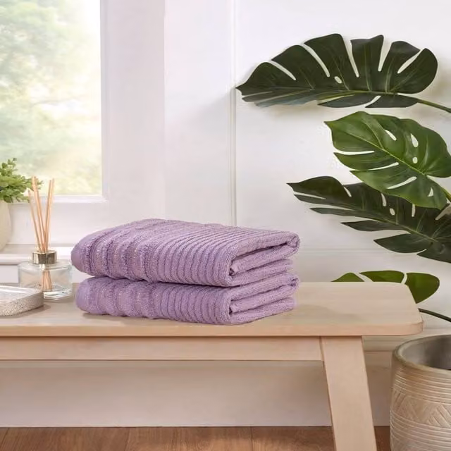 Rapport Home Linear Striped Pure Cotton Towel Set in Purple
