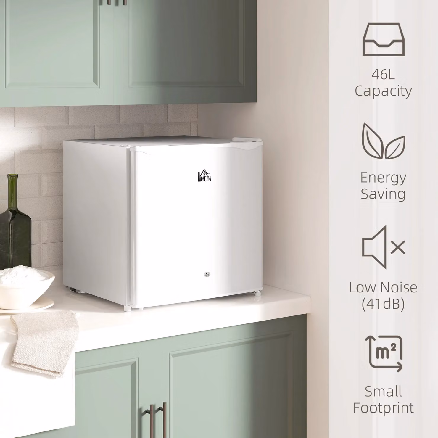 HOMCOM 46L Countertop Mini Fridge with Chiller Box in Beige – 2