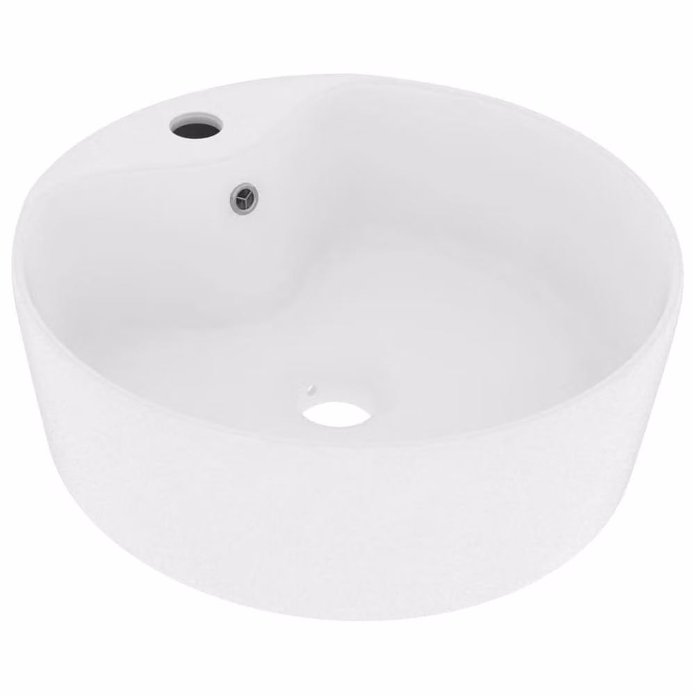 Berkfield Home Luxury Round Ceramic Countertop Wash Basin with Overflow, Matt White, W: 36 cm, D: 13 cm, H: 13 cm – 2