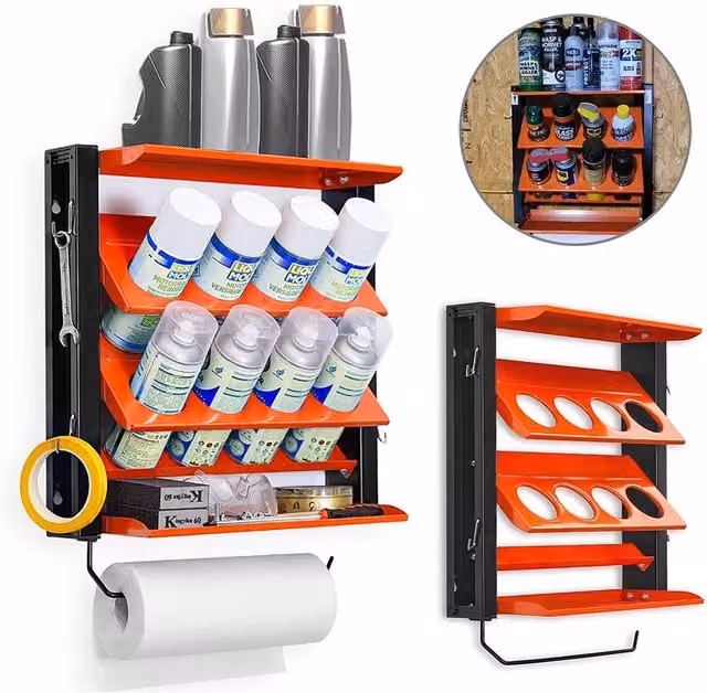 FLAVORA Wall Mounted Steel Tool Board and Spray Paint Lube Can Storage Rack, Orange