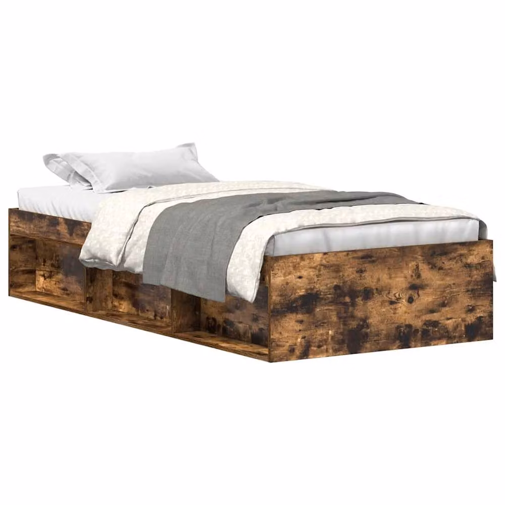 Berkfield Home Modern Bed Frame in Smoked Oak and Brown, W/D/H: 90 x 200 cm – 2