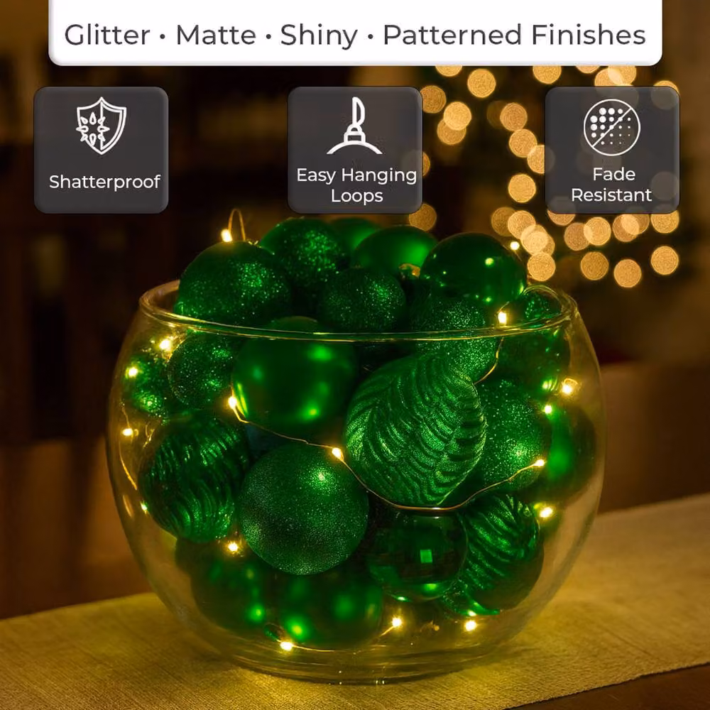 Neo Set of 36 Round Plastic Christmas Tree Bauble Ornaments in Bottle Green – 4