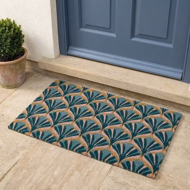Madison & Mayfair Art Deco Coir Doormat in Blue and Multicolour, W: 44 cm, D: 75 cm