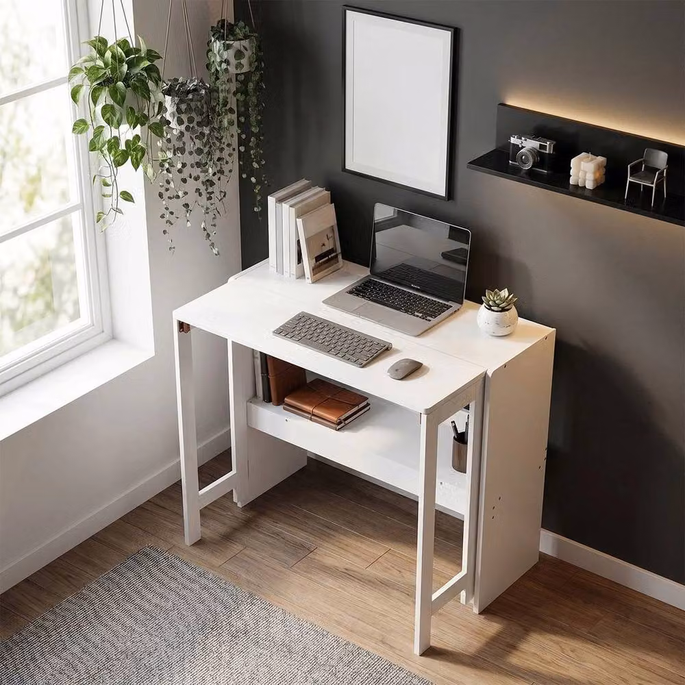KORVIXA White Folding Computer Desk, W/D/H: 100 x 100 x 76 cm – 2