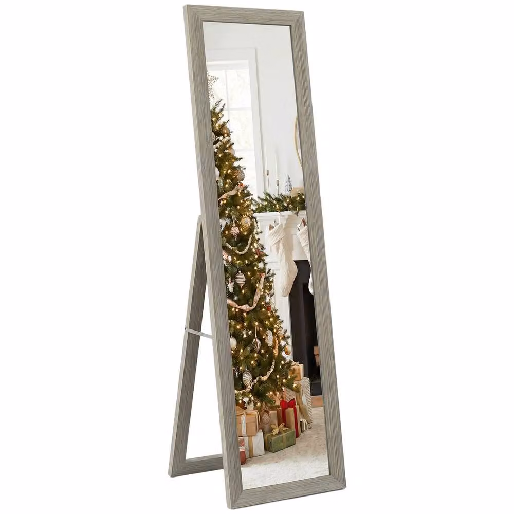 HOMCOM Full Length Farmhouse Mirror in Grey, Hanging or Freestanding Rectangular Wood and Glass Design – 2