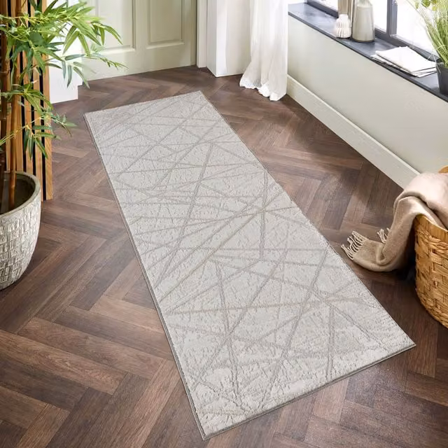 Desire Rugs Perla Modern Abstract Linear Living Room Area Rug in Grey and Beige, Width: 220 cm