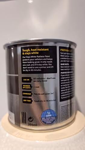 Ronseal Stays White Radiator Paint in White Satin, 250ml – 2