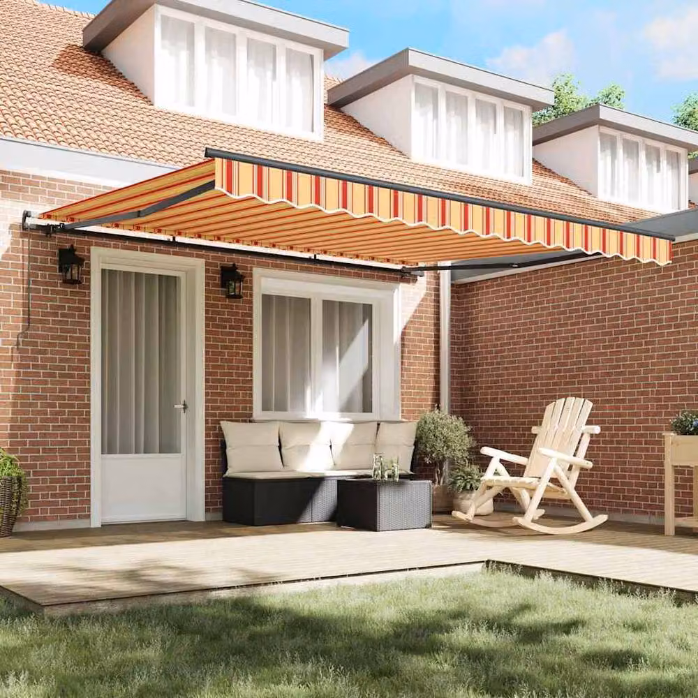 Berkfield Home Manual Retractable Striped Acrylic Awning in Yellow and Orange, W: 400 cm, D: 300 cm – 3